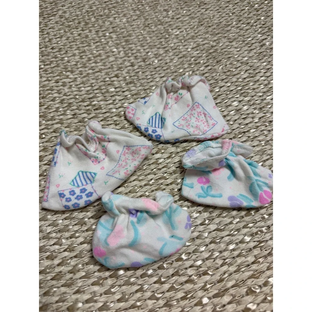 Vintage Baby Mittens booties 2 Pairs Floral Patchwork cottagecore Scratch Mitts